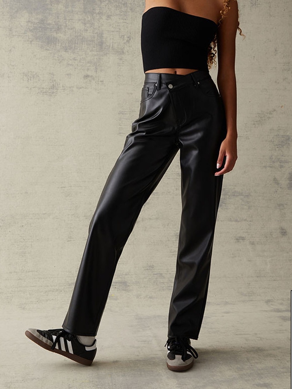 NWT Pacsun Black Faux Leather Asymmetrical Dad Pants